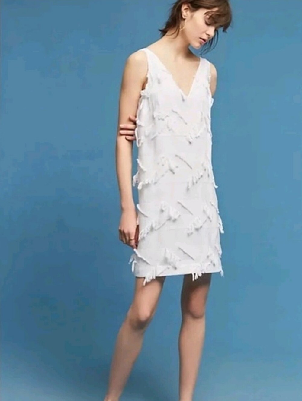 Anthropologie × Maeve Fringework Shift Dress V Neck Sleeveless Bridal Party 10